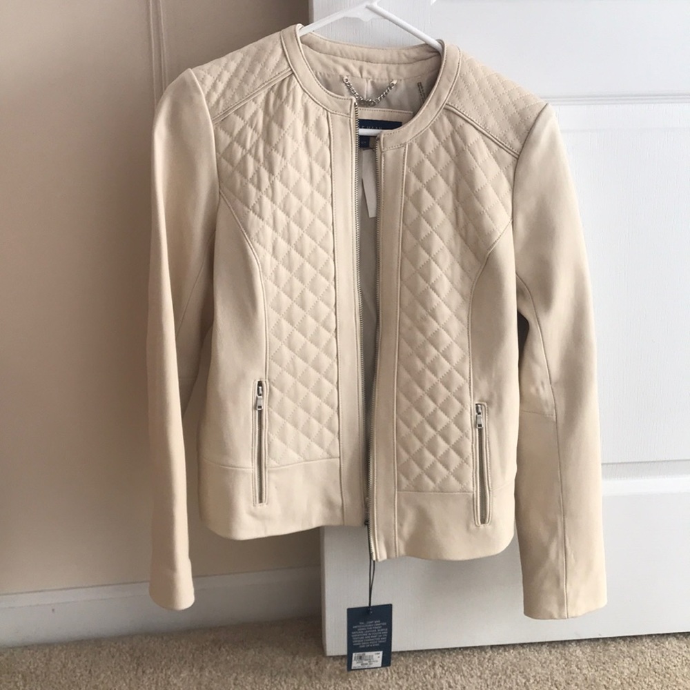 Cole Haan Cream Real Leather Jacket